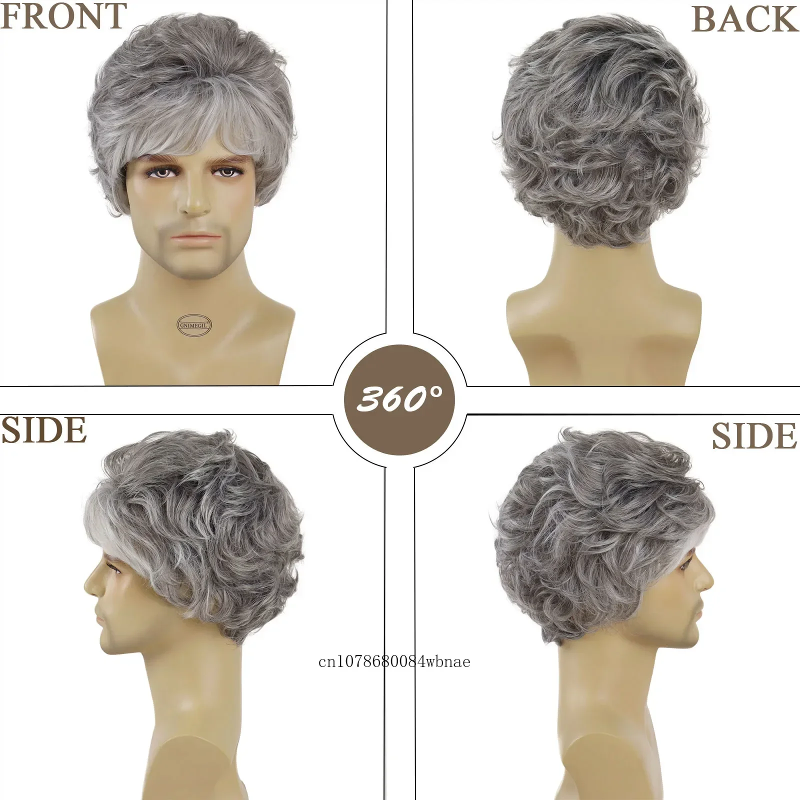 شعر مستعار رمادي مع الانفجارات الاصطناعية قصيرة الطبقات الباروكات الجد للرجال كبار السن ارتفاع درجة الحرارة الألياف الشعر اليومي زي الحفلات تأثيري #3