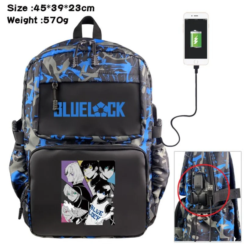 

Anime Blue Lock Backpacks Teenarges Book Schoolbag Unisex USB Charging Port Laptop Travel Bags Large Capacity Camouflage Mochila