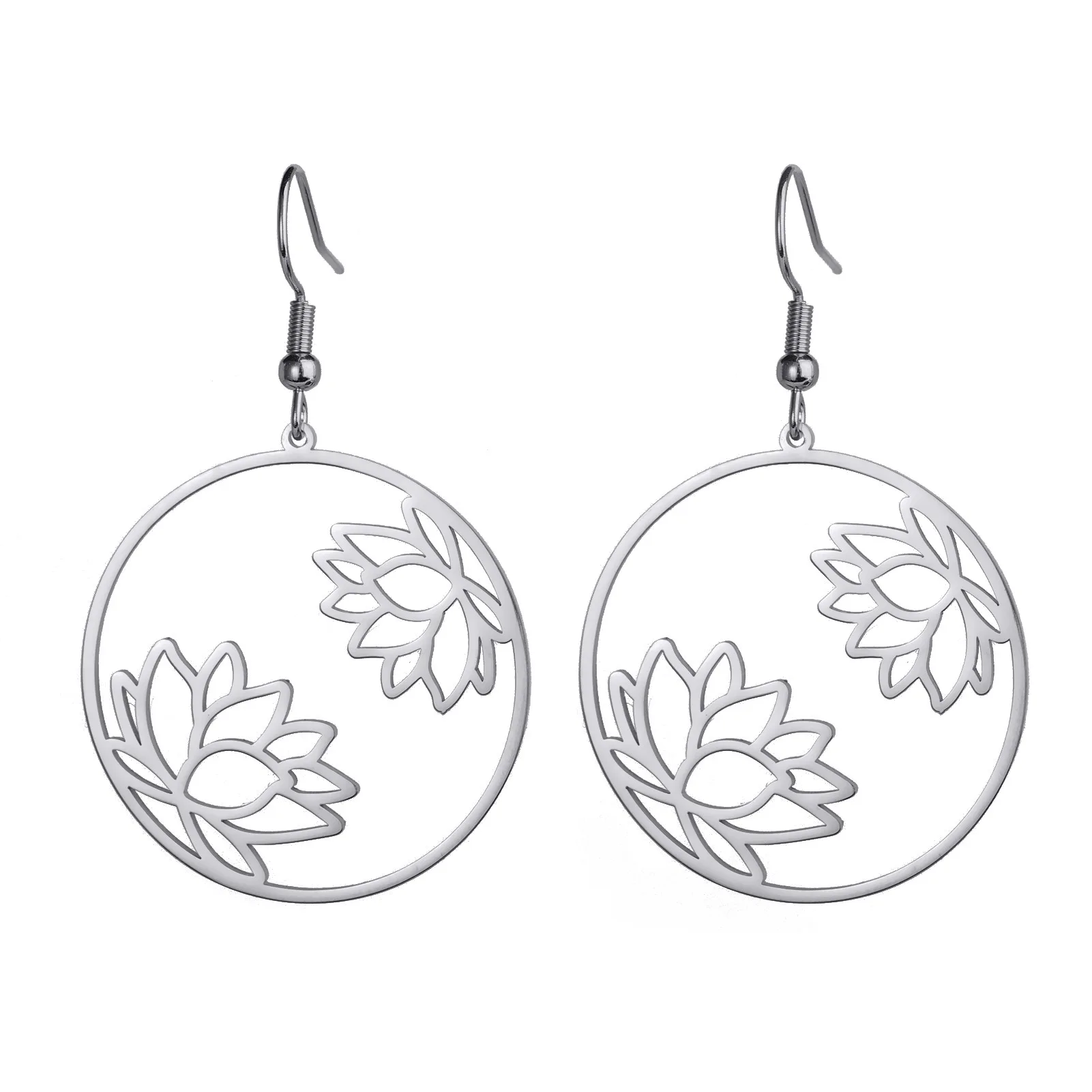 

Yoga Handmade Lotus Earrings 304 Stainless Steel Hollow Flower Dangle Earrings for Women