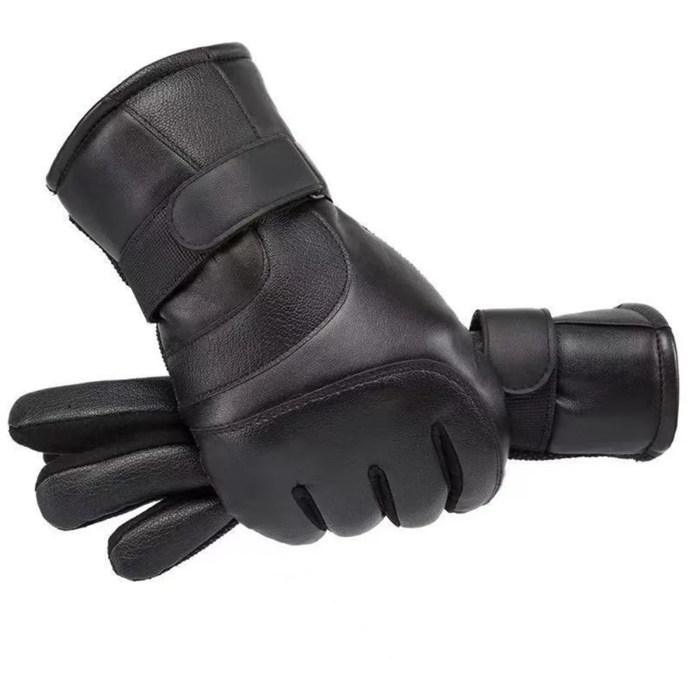 1 Pair New Touchscreen Leather Gloves Waterproof Fleece-Lined Winter Warm Gloves Thickened Windproof Cycling Gloves Men