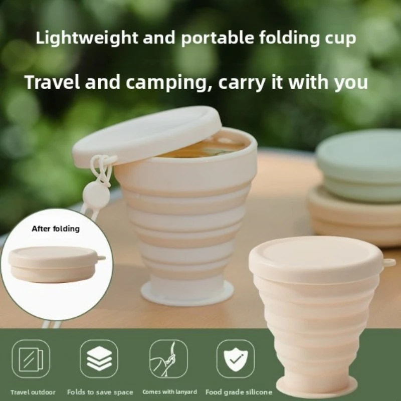 Portable silicone folding cup with hanging foldable outdoor water cup suitable for camping and hiking equipment toothbrush cup