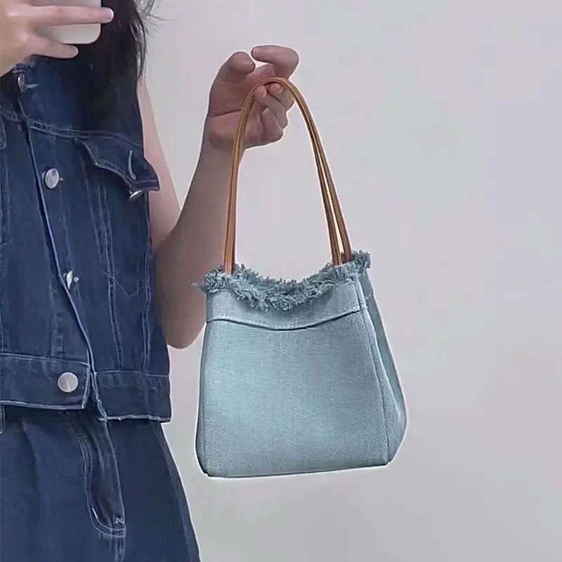 Denim borse con manico superiore moda donna grande capacità Design retrò borse All-match femminile Chic Casual portatile Hasp Totes Ins