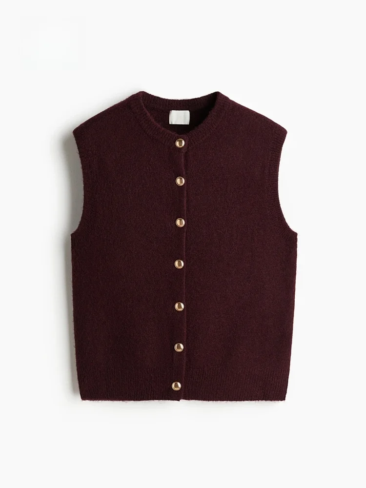 เสื้อกั๊กถักไหมพรมผู้หญิง H&M สไตล์ลำลอง กระดุมเดี่ยว อุ่นสบาย สำหรับฤดูใบไม้ร่วงและฤดูหนาว แฟชั่น โพลีเอสเตอร์ อะคริลิก ขนสัตว์ สแปนเด็กซ์