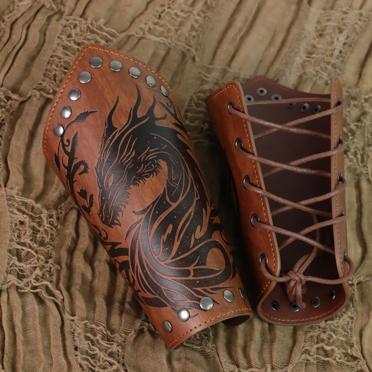 Unisex PU Leather Wrist Guard Bracer Viking Medieval Arm Guard Equipment Suitable For Renaissance Festival LARP Role Play