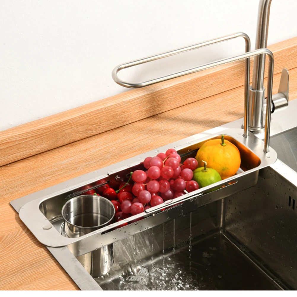 Stainless Steel Kitchen Sink Retractable Drain Rack Household Vegetable Wash Basin Drain Basket filter Basket
