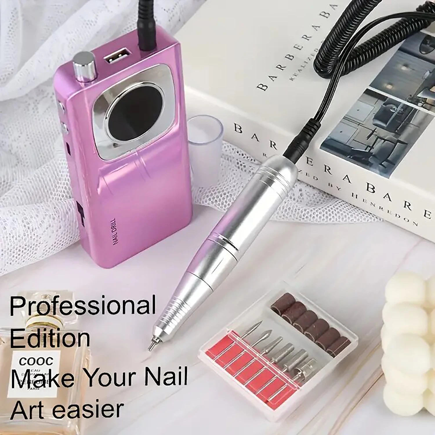 

Portable 45000RPM electric nail drill, rechargeable acrylic nail removal and polishing tool, suitable for nail salons