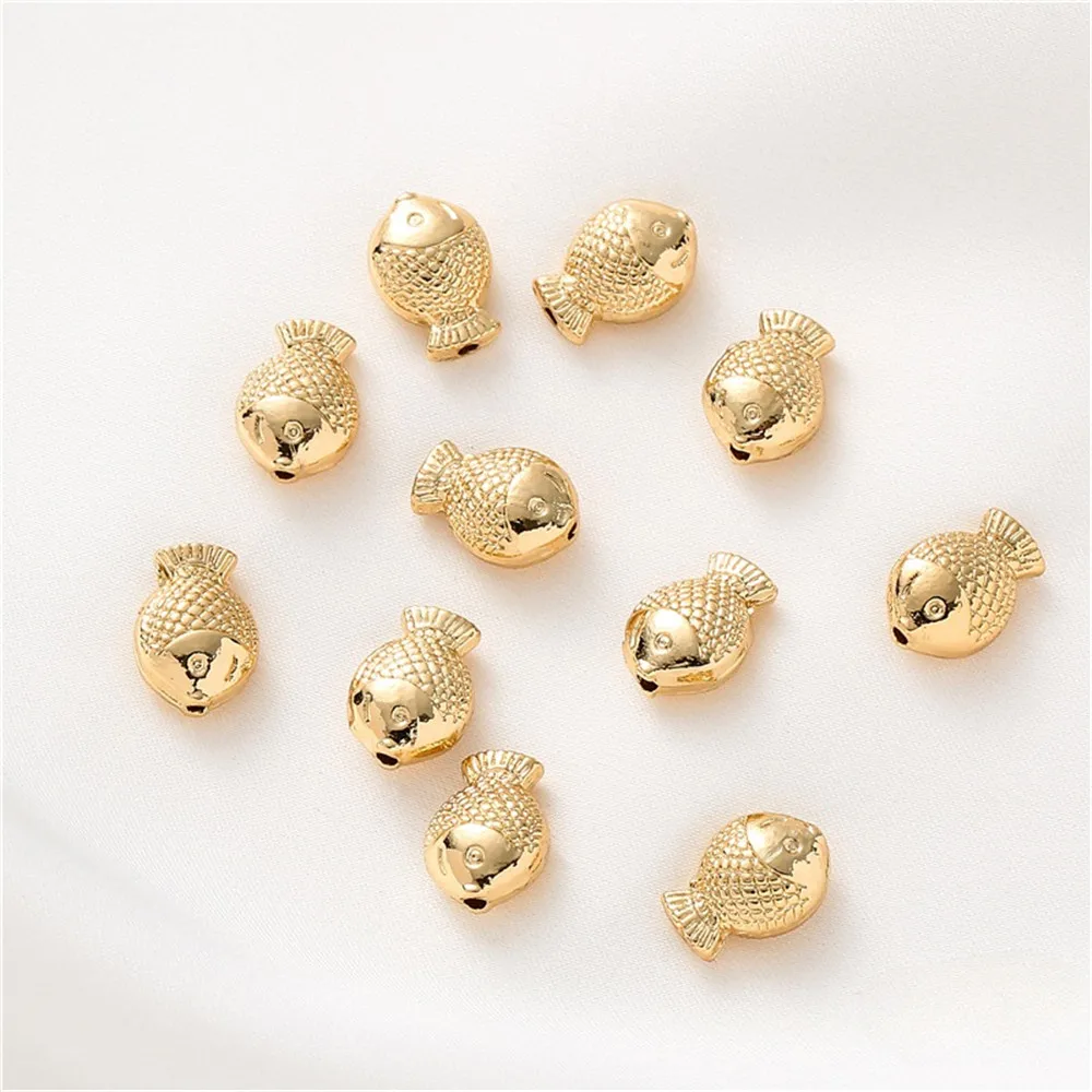 14K Gold Fish-shaped Spacer Beads Diy Accessories Handmade Chain Production Jewelry Accessories Loose Bead Material