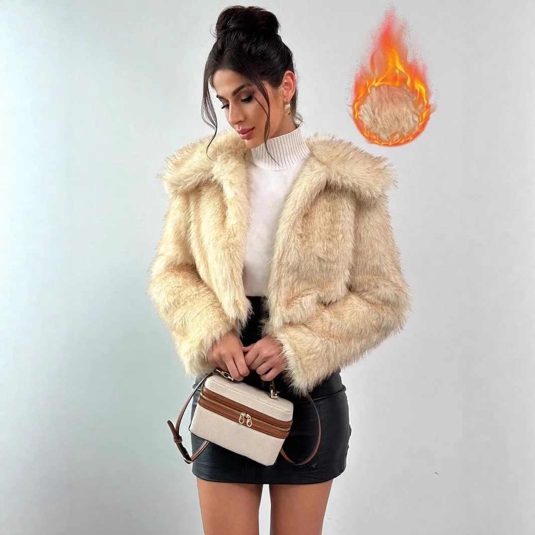 

Градиентная зимняя женская норковая куртка с коротким однотонным отложным воротником, женская эко-хутряная куртка с длинным рукавом и открытой строчкой, толстая пушистая верхняя одежда
