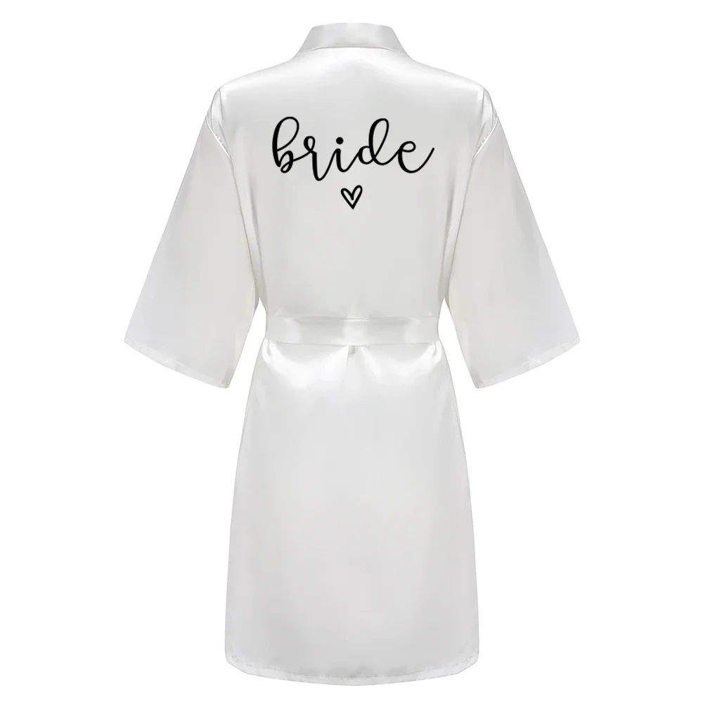 Wedding Party Team With Black Letters Kimono Satin Pamas Bridesmaid Bathrobe Bride Robe