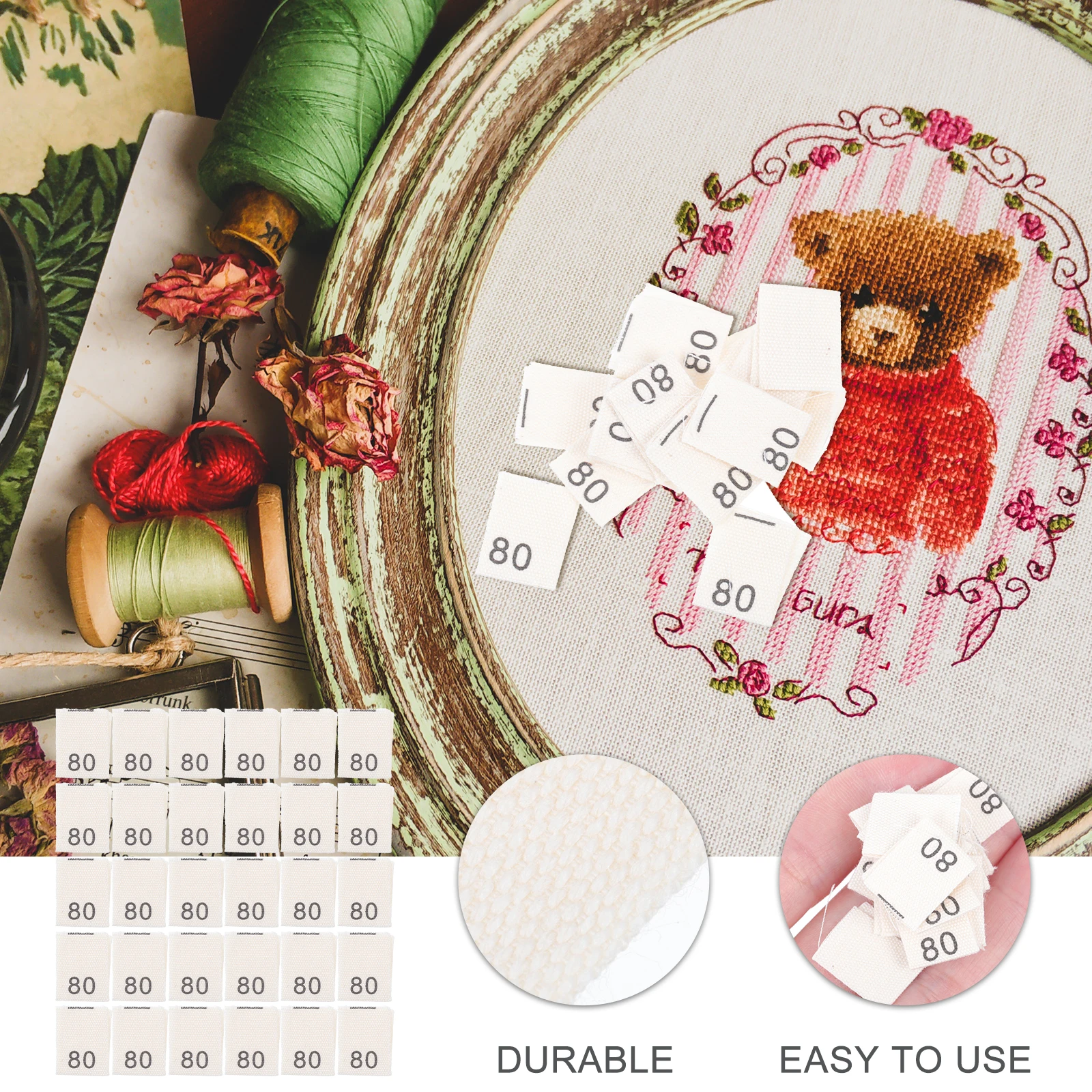 

200pcs Kids Clothing Size Labels Cotton Sewing Tags For Children Garments Iron On Size Marks Fabric Supplies