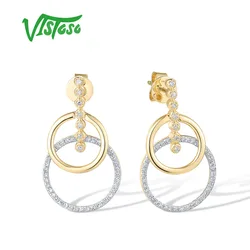 VISTOSO 14K 585 Yellow Gold Stud Earrings For Women Sparkling Genuine Diamonds Circle in Circle Geometric Wedding Fine Jewelry