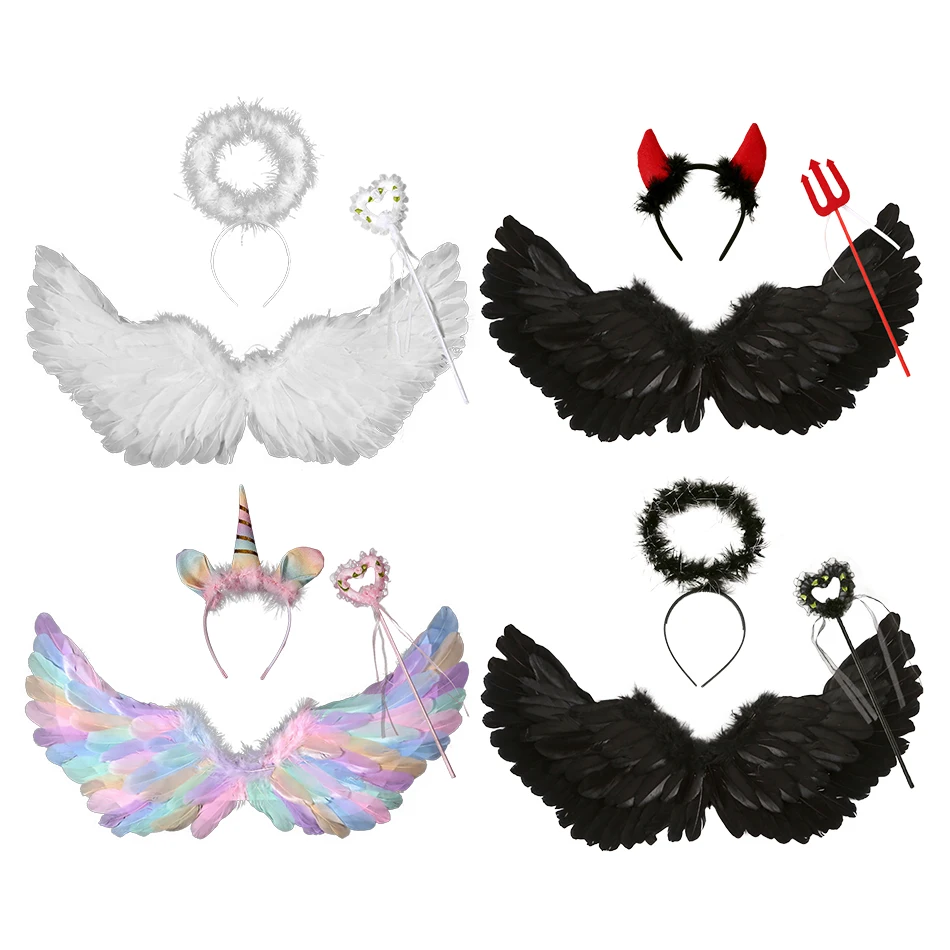 Kids Accessories Angel Wings Magical Wand Props Kids Halloween Angel Devil Wings Stage Performances Props Girls Birthday Gift