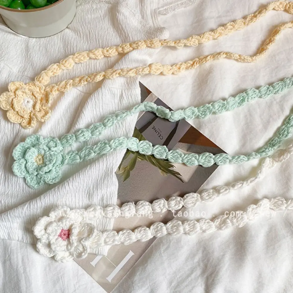 Estilo coreano flor de malha cachecol fino crochê rosa flor xale vestir decoração elegante longo estreito cachecóis picante menina