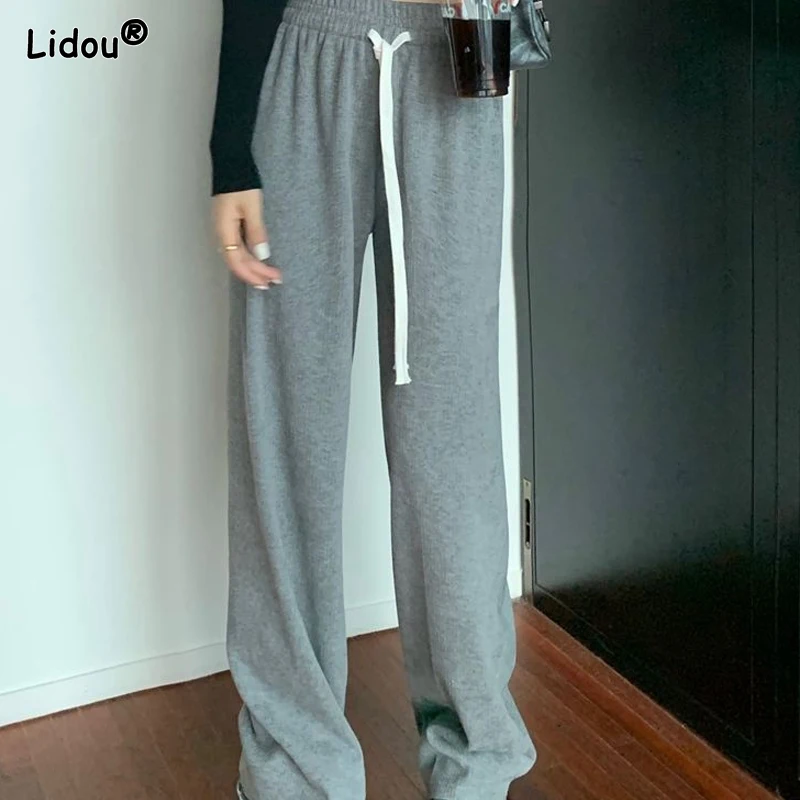 

Comfortable Spring Autumn Elastic Waist Wide Leg Pants Solid Color Lacing Office Lady Fashion Casual 2023 Women's Clothing Thin