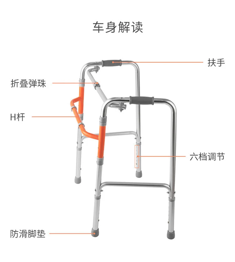 Portable Foldable Walker, Anti-slip Walking Aid for Elderly and Disabled People for Rehabilitation Training