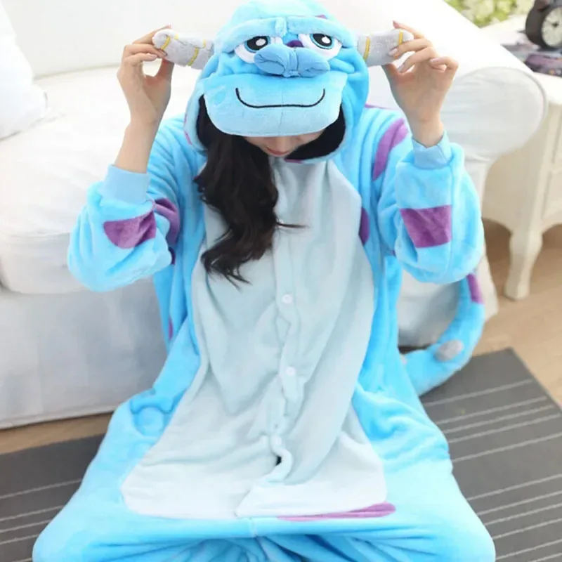Monster Sullivan Kigurumi Pajama Women Animals Onesie Anime Cosplay Costume Adult Flannel Set Part Winter Warm Sleepwear