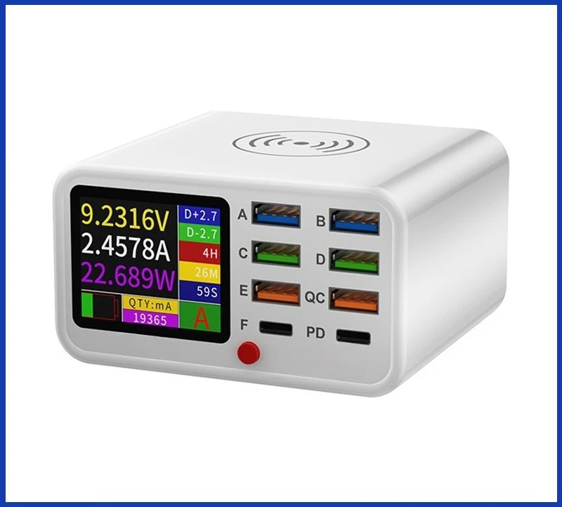 

Новое USB-зарядное устройство с несколькими портами, быстрая зарядка QC3.0, быстрая зарядка PD20W, беспроводная зарядка, зарядное устройство с интеллектуальным цифровым дисплеем