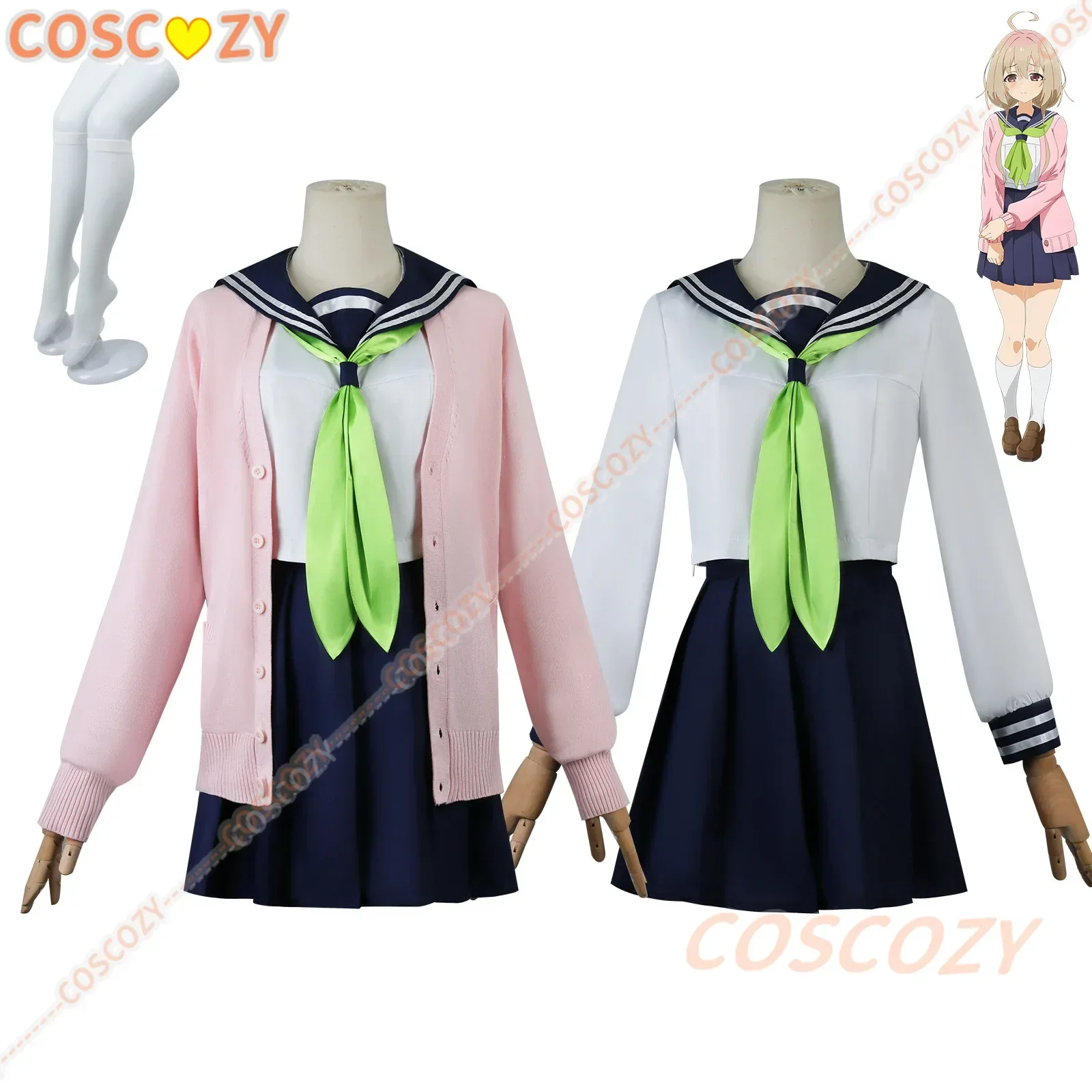 Anime My Deer Friend Kinu Pink Knitwear School Uniform Wig JK Skirt Women Cosplay Costume Tanukikoji Kinu Cosplay Costume