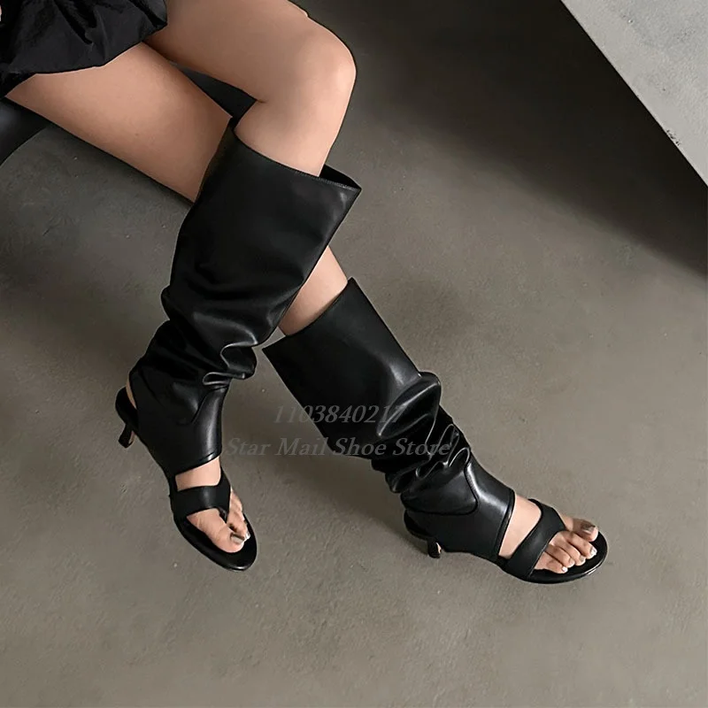 2024 Summer New Round Toe Flip-Flops Women Boots Patent Leather Sexy Slingback Stiletto Boots Hot Chick Slip On Catwalk Boots