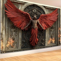2D Angel Tapestry with Red Wings, Vintage Fantasy Theme Polyester Wall Hanging Living Room, Bedroom, Office, Party Decoration
