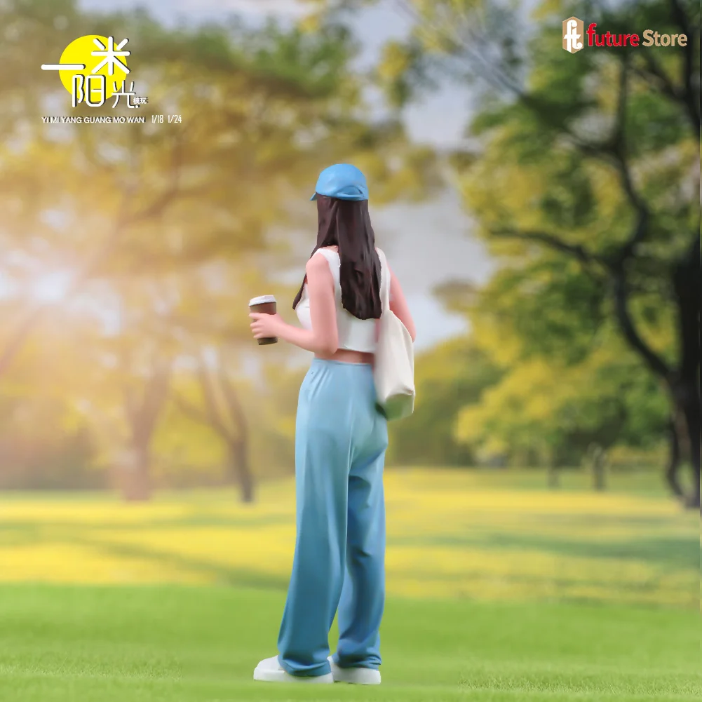 Miniature รูปที่ 1/87 1/64 1/43 1/24 1/18 ความงามสาวถือกาแฟเดินมินิตุ๊กตา Diorama ฉากถนน Props เรซิ่นชุดตกแต่ง