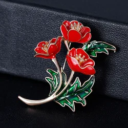 Enameled Red Poppy Flower Brooch for Women, Zinc Alloy, Princess Souvenir Pin, Jewelry Accessories, UK