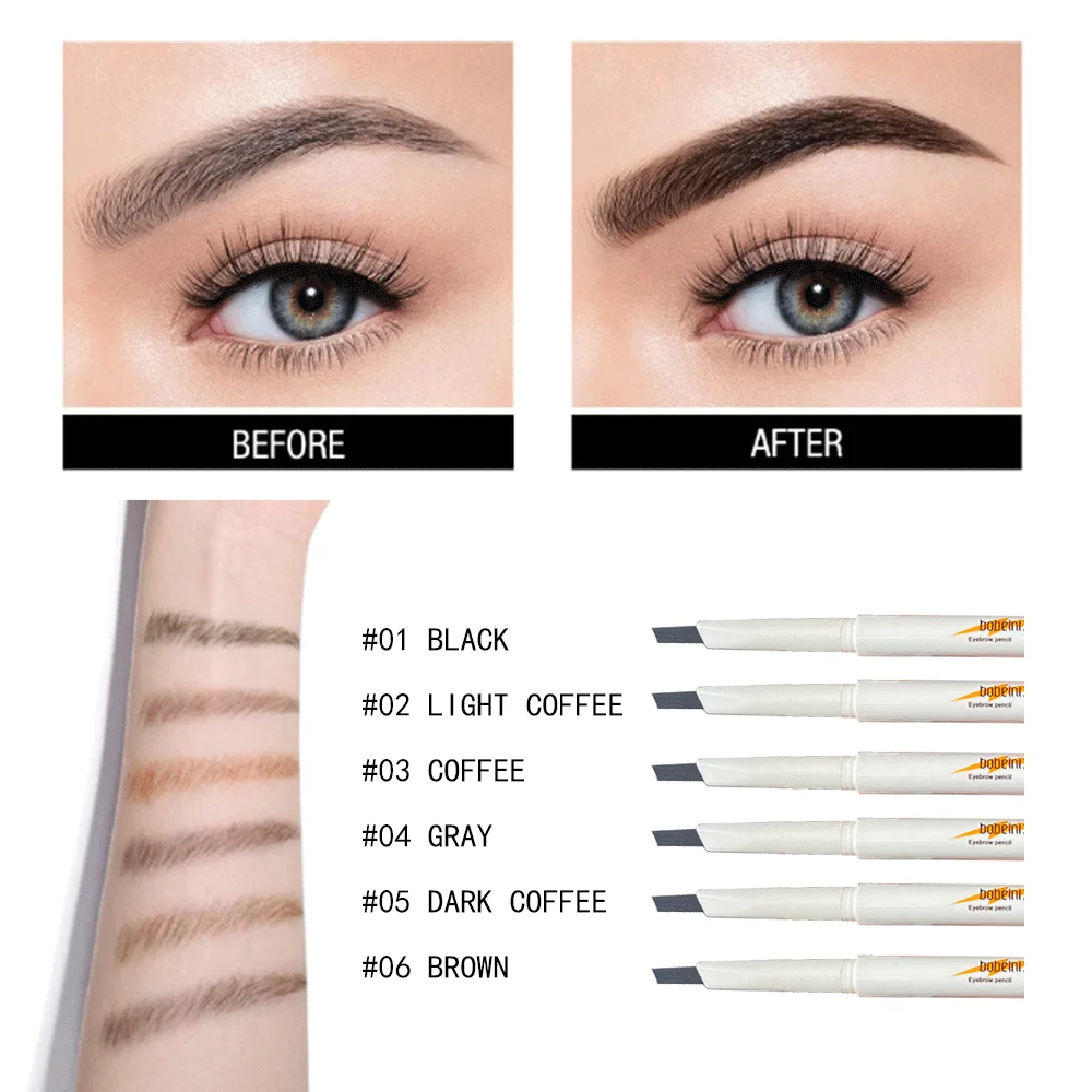 Matita per sopracciglia a punta fine a doppia punta, matita per sopracciglia impermeabile, resistente al sudore, a prova di sbavature, che non sbiadisce, di colore naturale