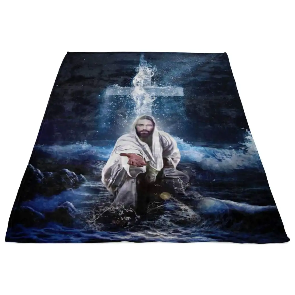 Jesus Outstretched Hands Saves Customize Design, Personalized Fleece Blanket Print Fleece Blanket 3D printed Blanket