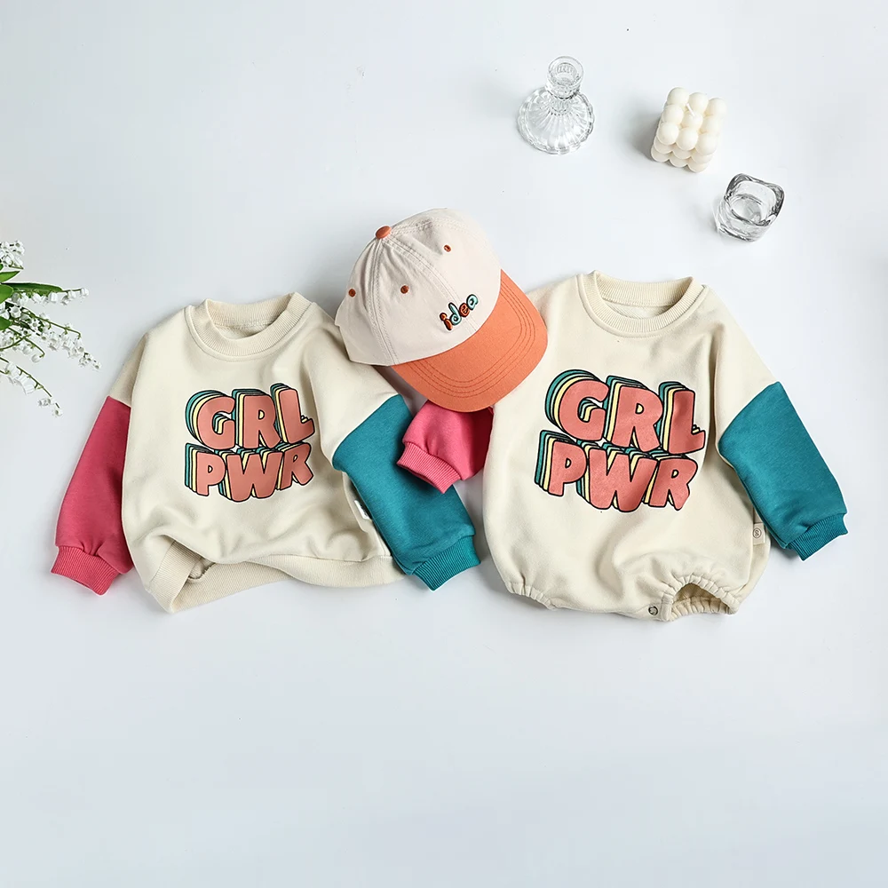 MILANCEl Baby Clothes Letter Print Sweatshirt Patchwork Girl O Neck Hoodie