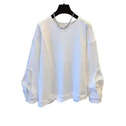 Spring Autumn New Solid Color Round Neck Long Sleeve Sweatshirts Women Fashion Casual Loose Pullovers Cotton Elegant Chic Tops