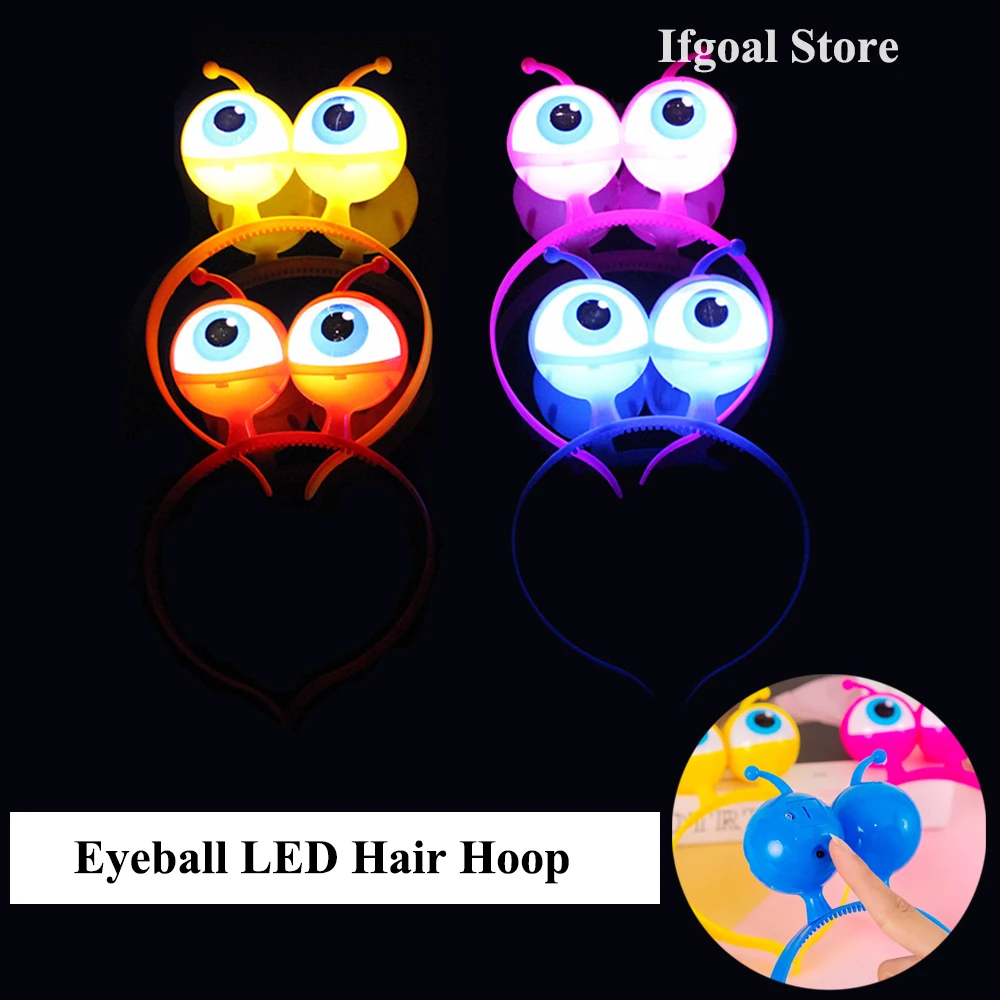 1Pc Alien Eyeball LED Hair Hoop Flashing Glow Headband Crown Heart Light Up Hairbands Christmas Hair Accessories Glow Party Gift