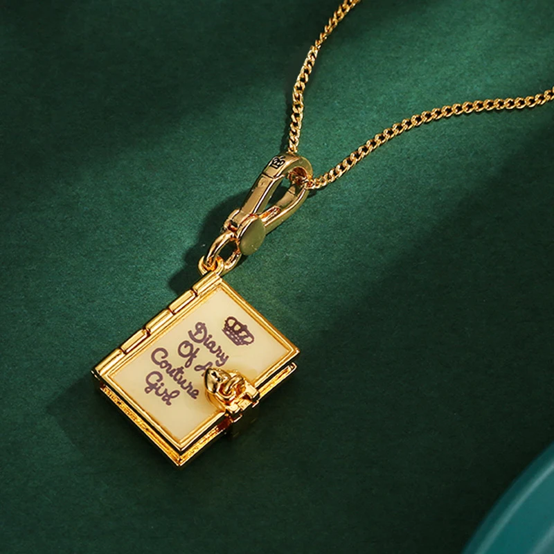 

1Pc Enamel Colored Glaze Magic Book Pendant, Letter Print Sweater Design Diary Book Keychain, Girl Bag Necklace Decor Pendant