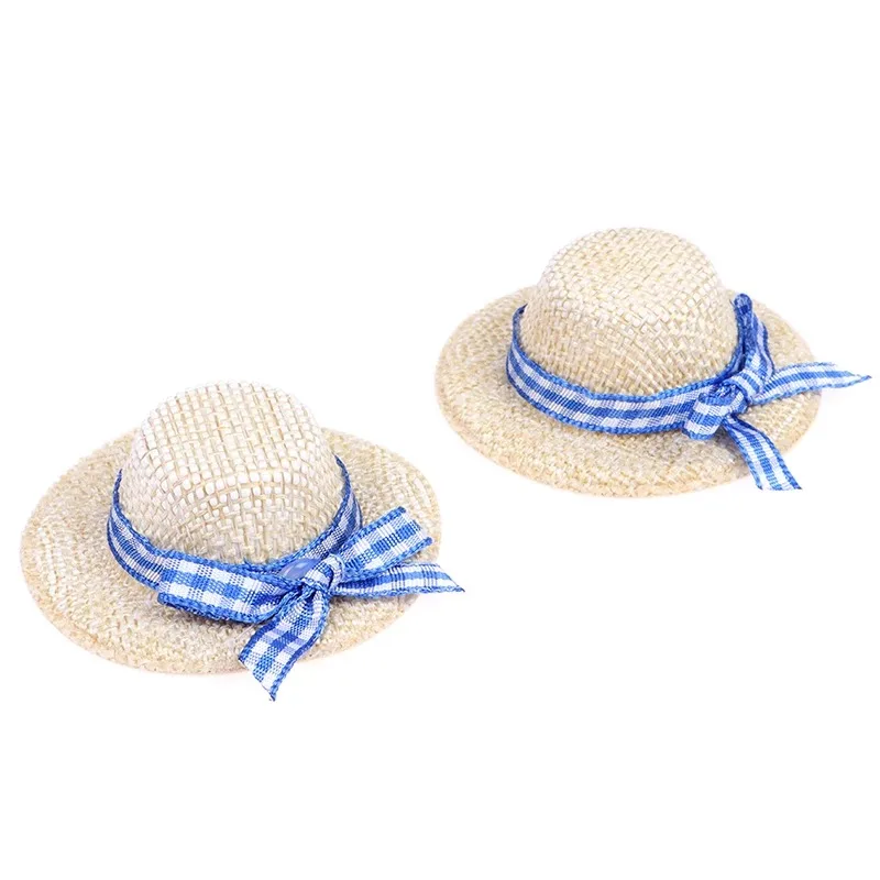 10 Stück Miniatur-Puppenhüte, Mini-Strohhüte mit Schleife für Bastelarbeiten, Kleidung, kleine Strohhüte, Cowboy-DIY-Dekoration