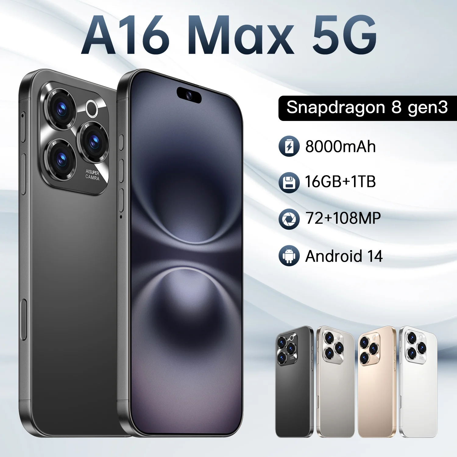 

New model A16 Max global version 5G intelligent 22GB+2TB Android system 14.0 73.inch 8000mAh mAh battery dual card dual standby
