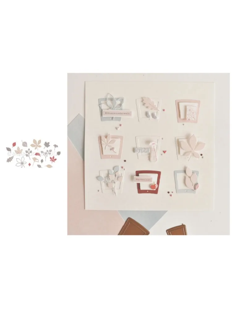 Neues Produkt Vorverkauf Blatt Eltern-Kind Stanzformen und Stempel DIY Scrapbook Album Dekoration Geprägtes Papierkarten-Set