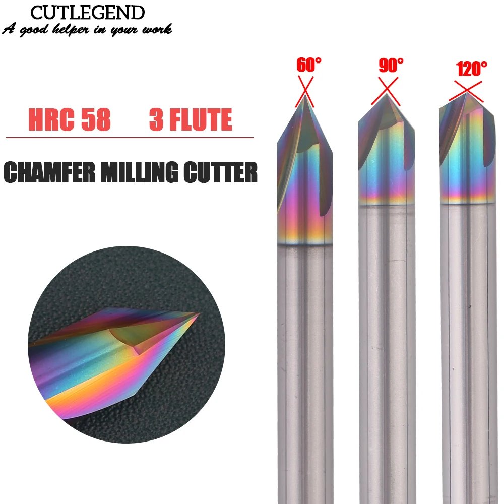 Chanfro Fresa 60 90 120 Graus Flautas Carboneto Canto Escareador Chanfrar Moinho Rebarbar Borda Roteador v Hrc58