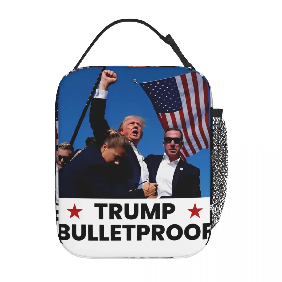 Trump Bulletproof 2024 Insulated Lunch Bags Fight For America Food Container Bags Portable Thermal Cooler Lunch Box For Travel