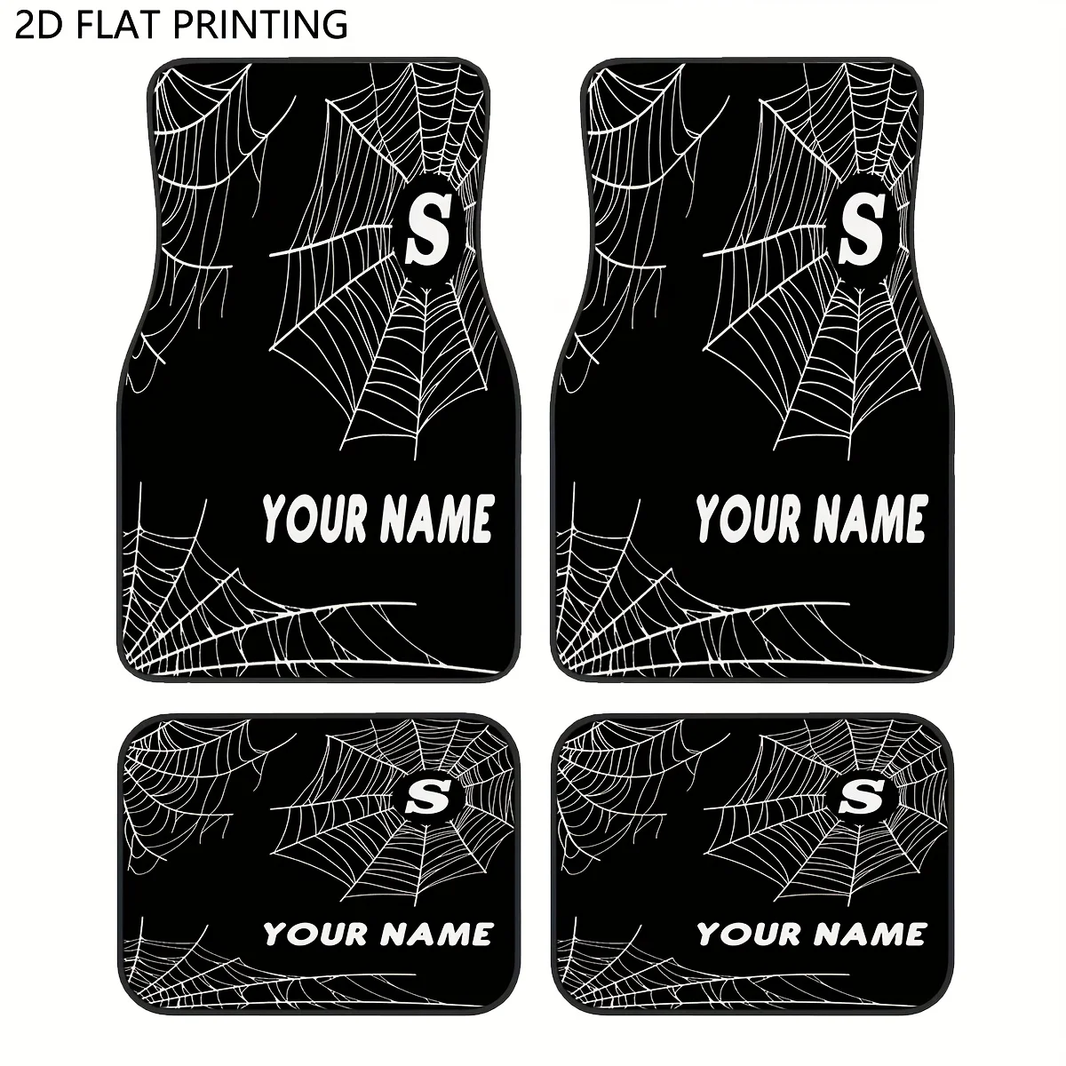 

Custom 4pcs Car Floor Mats With Personalized Name/Text - Spooky Spider Web Design, Durable Polyester, Machine Washable, Fit For