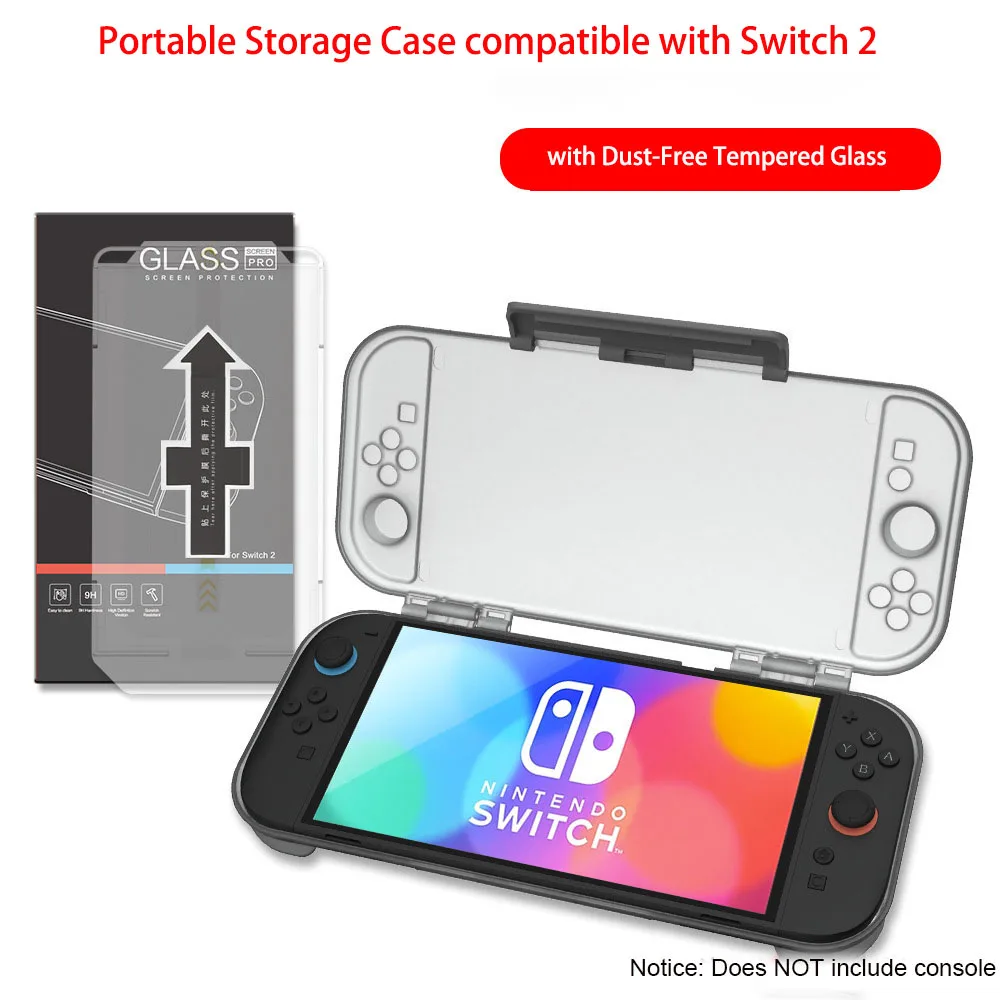 Transparent Charging Storage Case compatible with Switch 2 - NS2 Slim Matte Flip PC Hard Case , Dust-Free Tempered Film