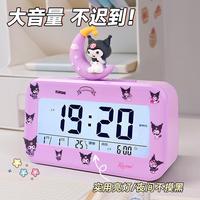 Sanrio Cartoon Alarm Clock Children Desktop Electronic Clock Cinnamoroll Kuromi Kawaii Anime Good Look Student Wake Up Artifact