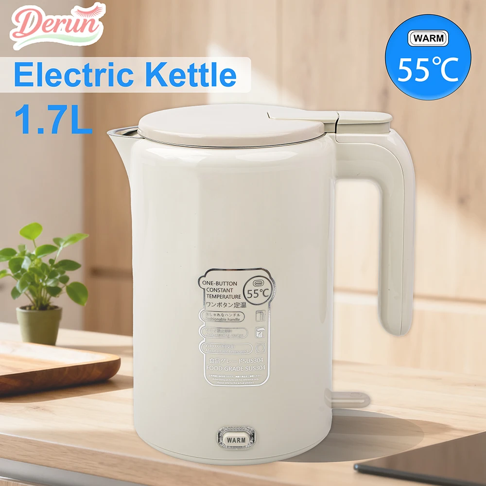 

Электрические чайники 1,7 л, умный термостатический бытовой чайник из нержавеющей стали, двухслойная изоляционная бутылка для ожоговой воды для дома