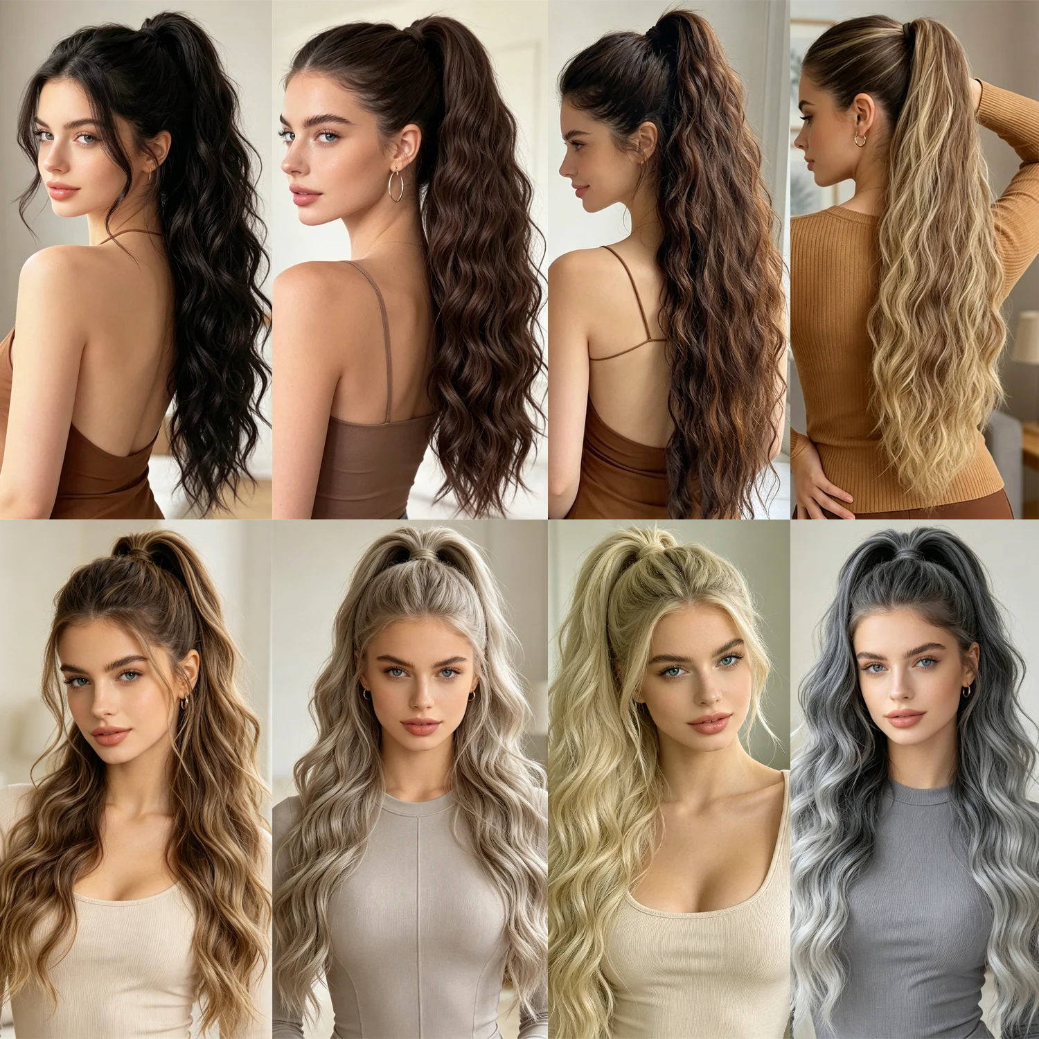 Synthetic 26Inch Water Wave Ponytail Fluffy Messy Claw Clip Ponytail Hair Extensions Black Blonde Heat Resistant Fiber For Women image 5