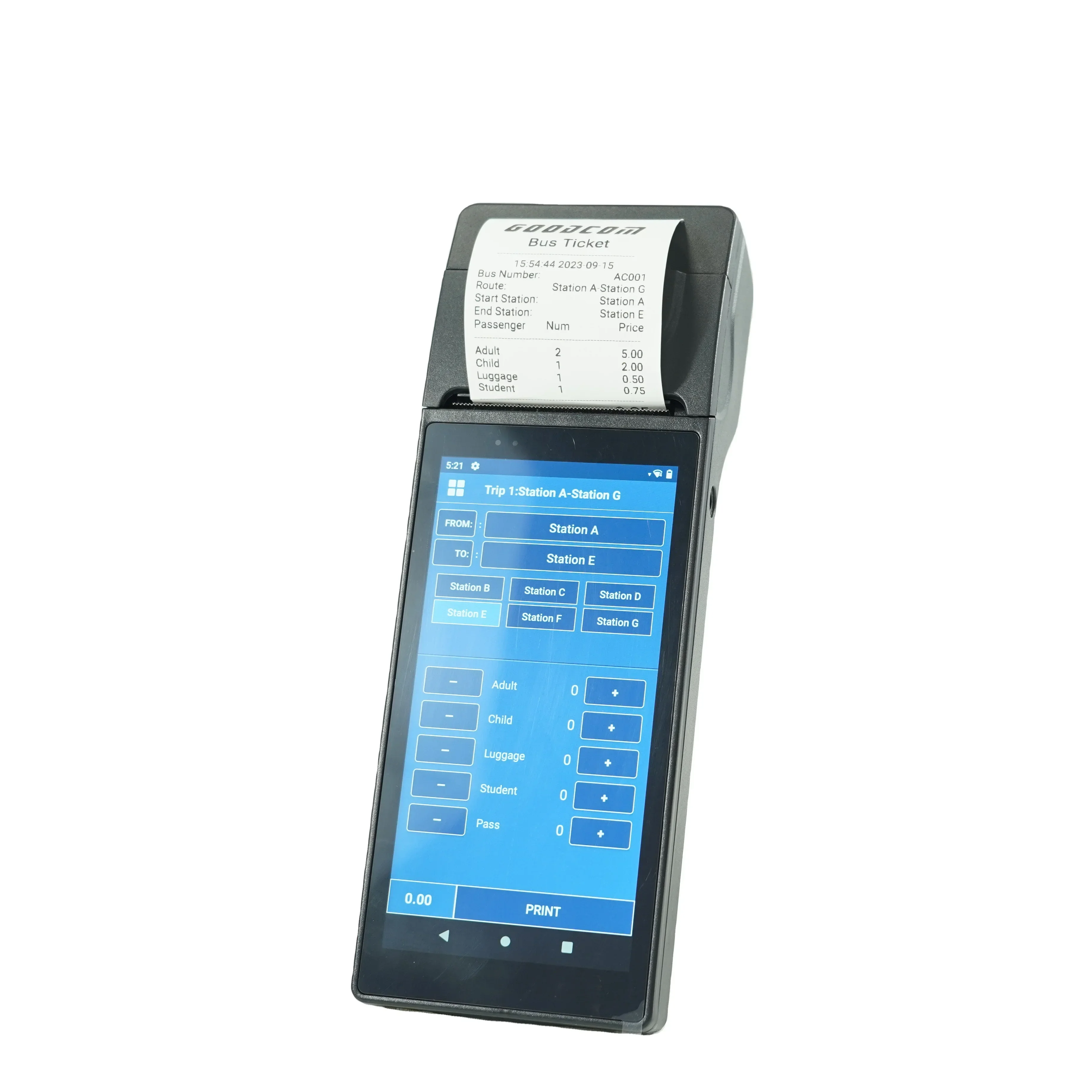 GOODCOM Android 10 POS Portable Handhold Terminal Printer Wireless System Machine for Bus Ticket Management