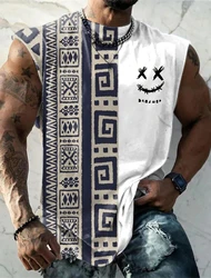 Vintage Men's Sleeveless T Shirt 3D Pattern Printed Sports Running Top Casual Fitness Clothing Streetwear Hip Hop Tank Top