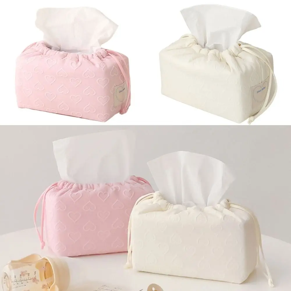 Large Capacity Stroller Drawstring Tissue Bag Heart-shape Pattern Portable Cotton Napkin Holder Large Opening Hanging