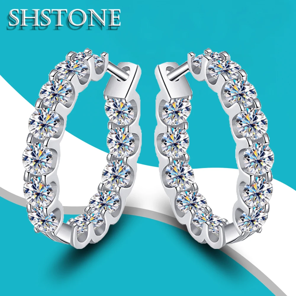 

SHSTONE D Color Moissanite Earrings Sparkling Round Cut Lab Created Diamond 925 Sterling Sliver Ear Clip for Women Fine Jewelry