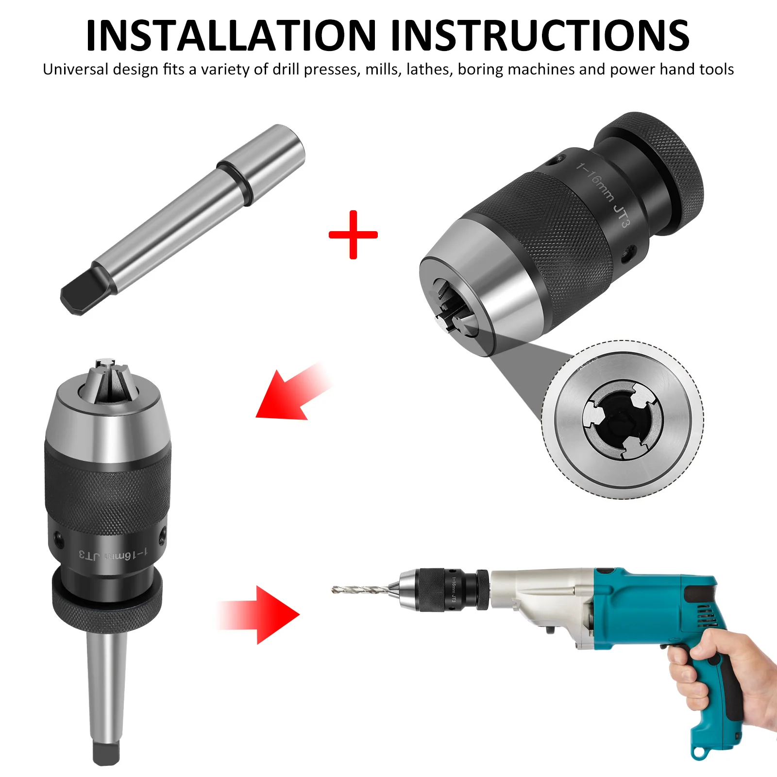 Drill Chuck Compatible with 4214/4214T Drill Press Keyless Self-Tighten Drill Press Chuck Heavy Duty Drill Bit