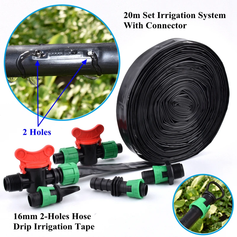 20 متر/مجموعة 16 مللي متر 2-ثقوب شريط الري بالتنقيط حديقة سقي نظام الري خرطوم الأسمدة الري معتادرة الرشاشات