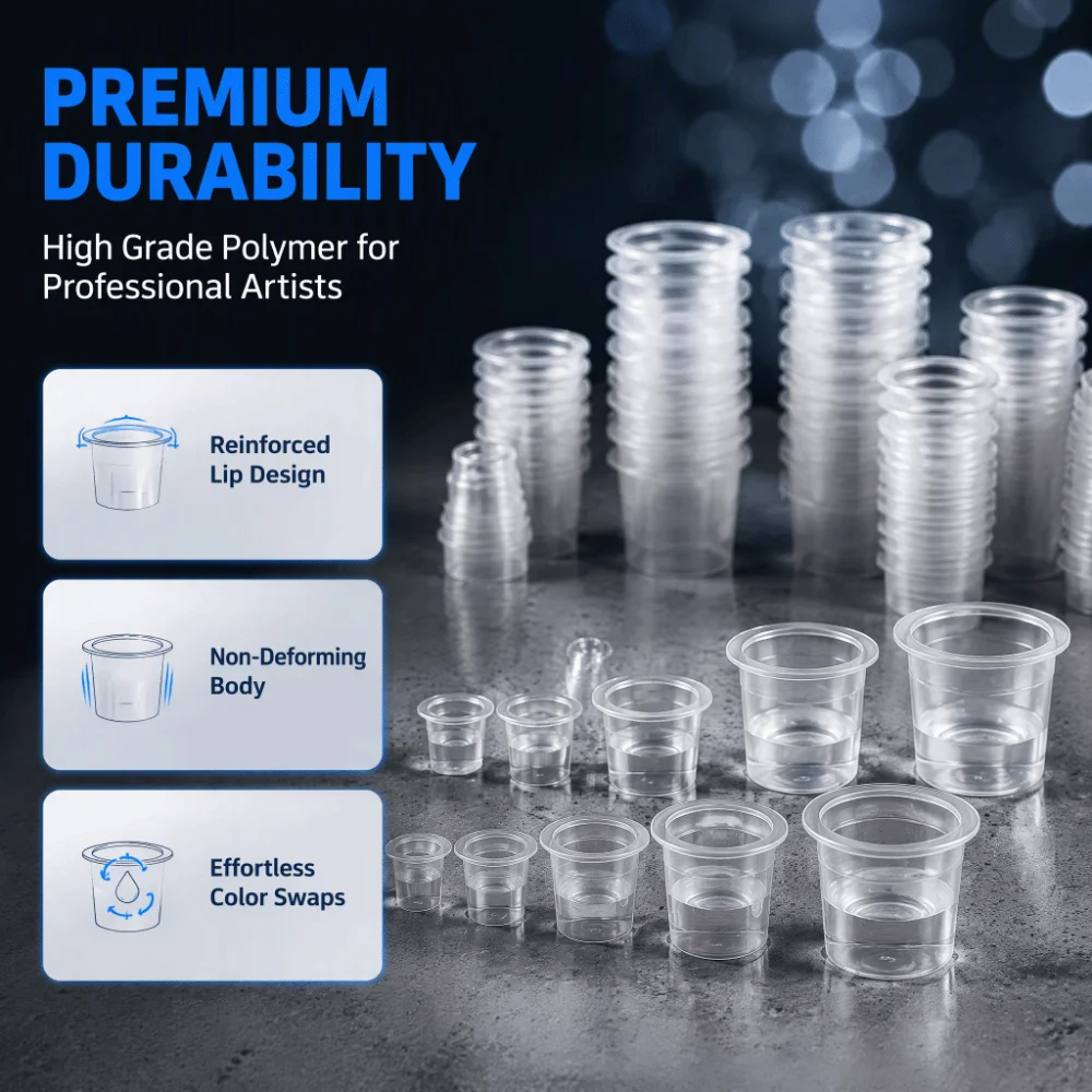 Mixed 300 PCS Bulk Pack Ink Caps Cups 3 Sizes Mixed Plastic Material Disposable Cups Clear Transparent Pigment Cups Supplies