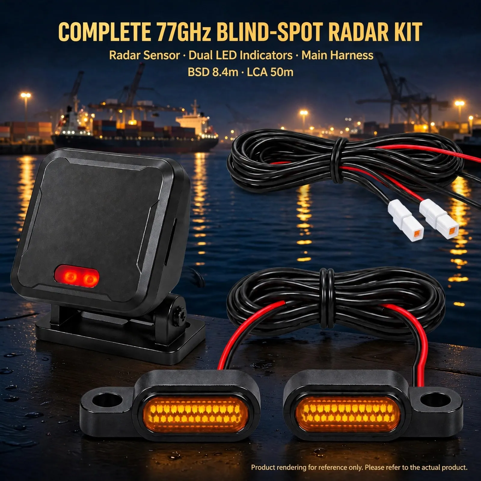 77GHz Motorcycle Blind Spot Radar System | Dual LED Warning Indicators, Up to 70m Rear Detection | BSD 8.4m Zone, LCA 50m with T